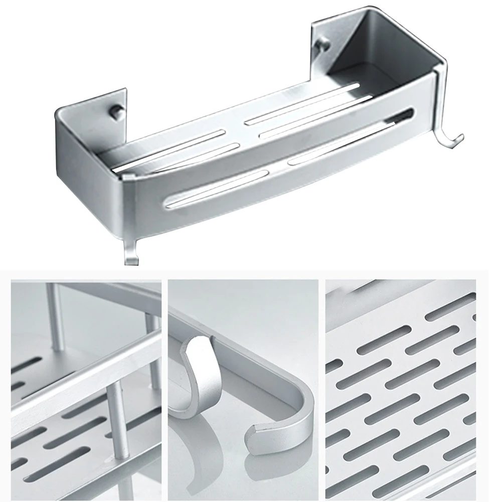 Storage Soap Wall Mounted Hanging Space Aluminum Accessories Holder Bathroom Shelf Shampoo Shower Home Organizer With Hooks