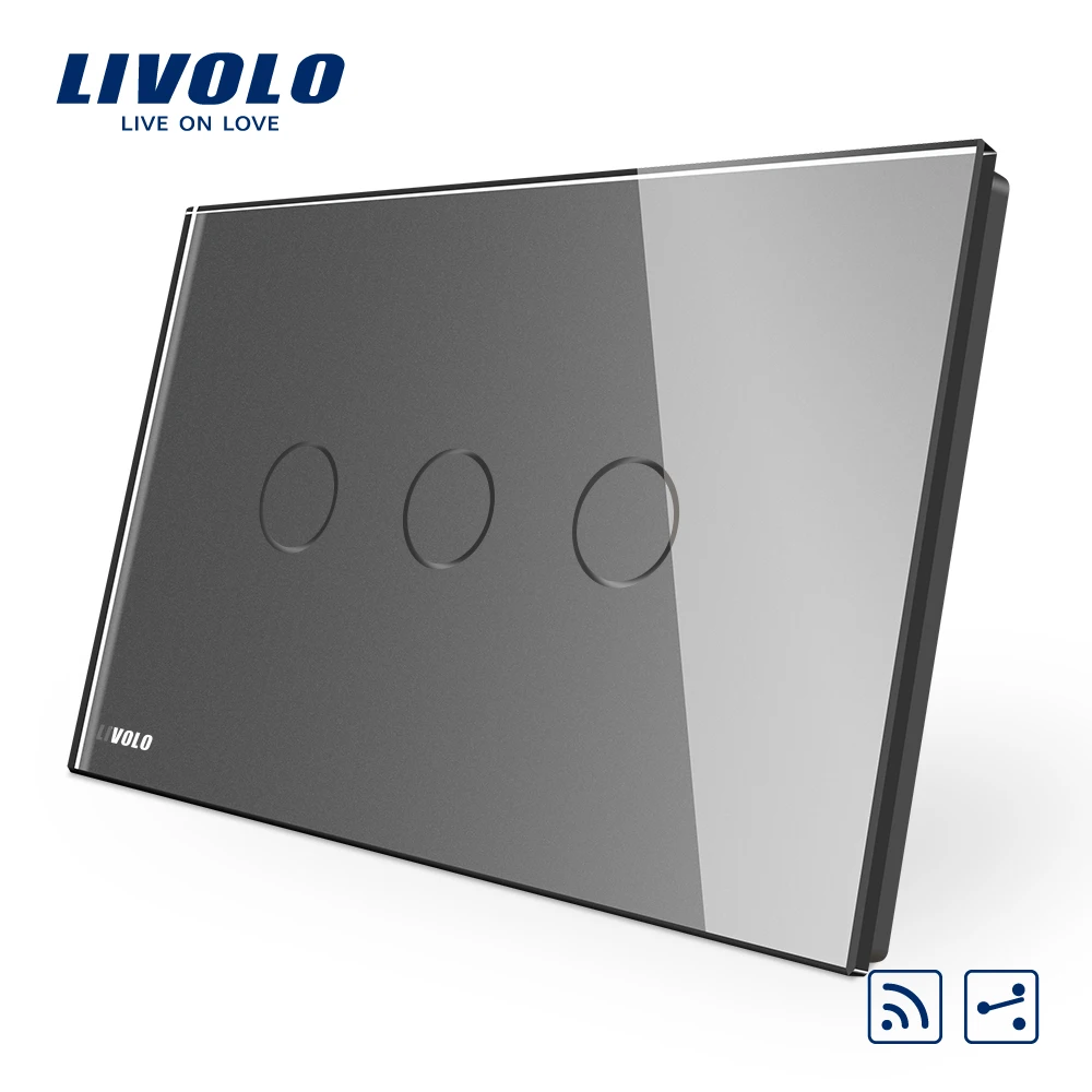 Livolo AU US C9 Standard Touch Switch Grey Crystal Glass Panel2ways Touch Control Light Switchcross remote wireless control