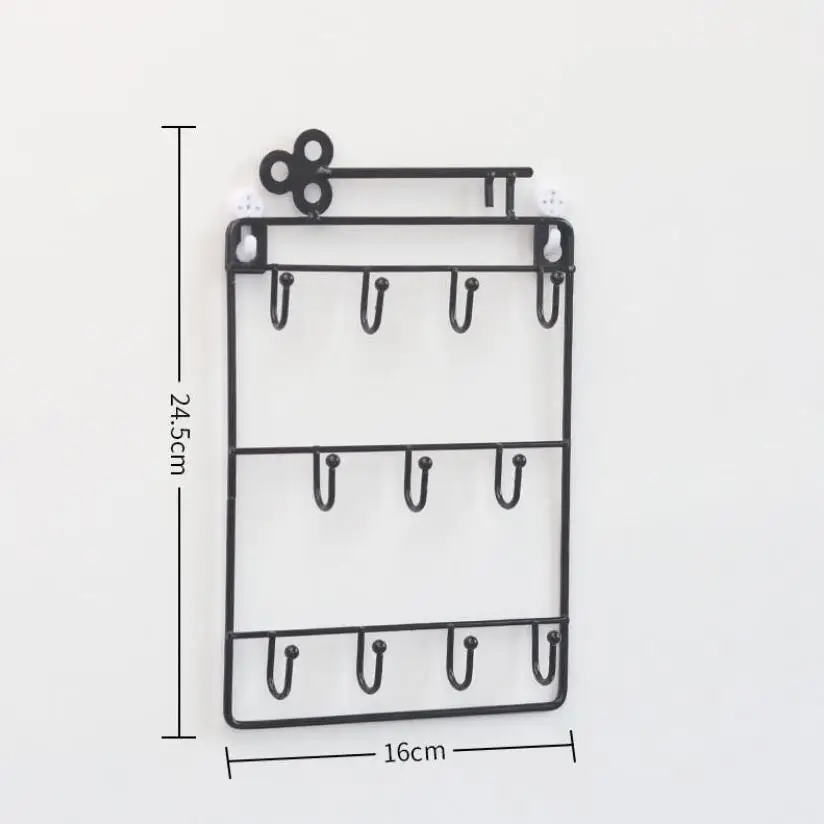 Металлический современный простой креативный держатель для ключей, настенная вешалка для ключей, крючки для хранения ювелирных изделий, полка для дома, декоративная - Цвет: Черный