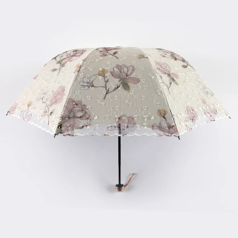 

Double-layer Folding Umbrella For Women Embroidered Lace Black Plastic Umbrella Anti-UV Sun Umbrella