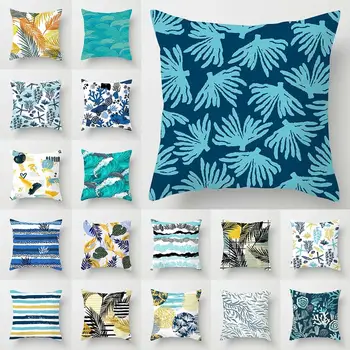 

18" Blue Geometric Abstraction Cushion Cover Throw Pillow Case Sofa Living Room Pillowcase Home Decoration
