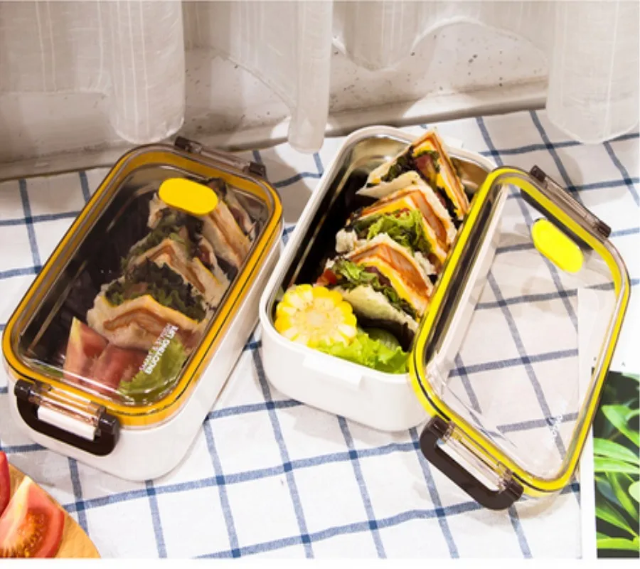 

Stainless steel insulated lunch box lunch box fast food tray student with lid portable canteen office double lunch box