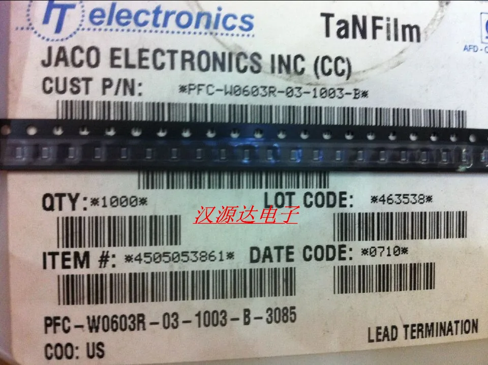 20 шт./лот SMD тонкий пленочный резистор 0603 100K 0.1% 25PPM 0 1 W PFC-W0603R-03-1003-B 100% новый и