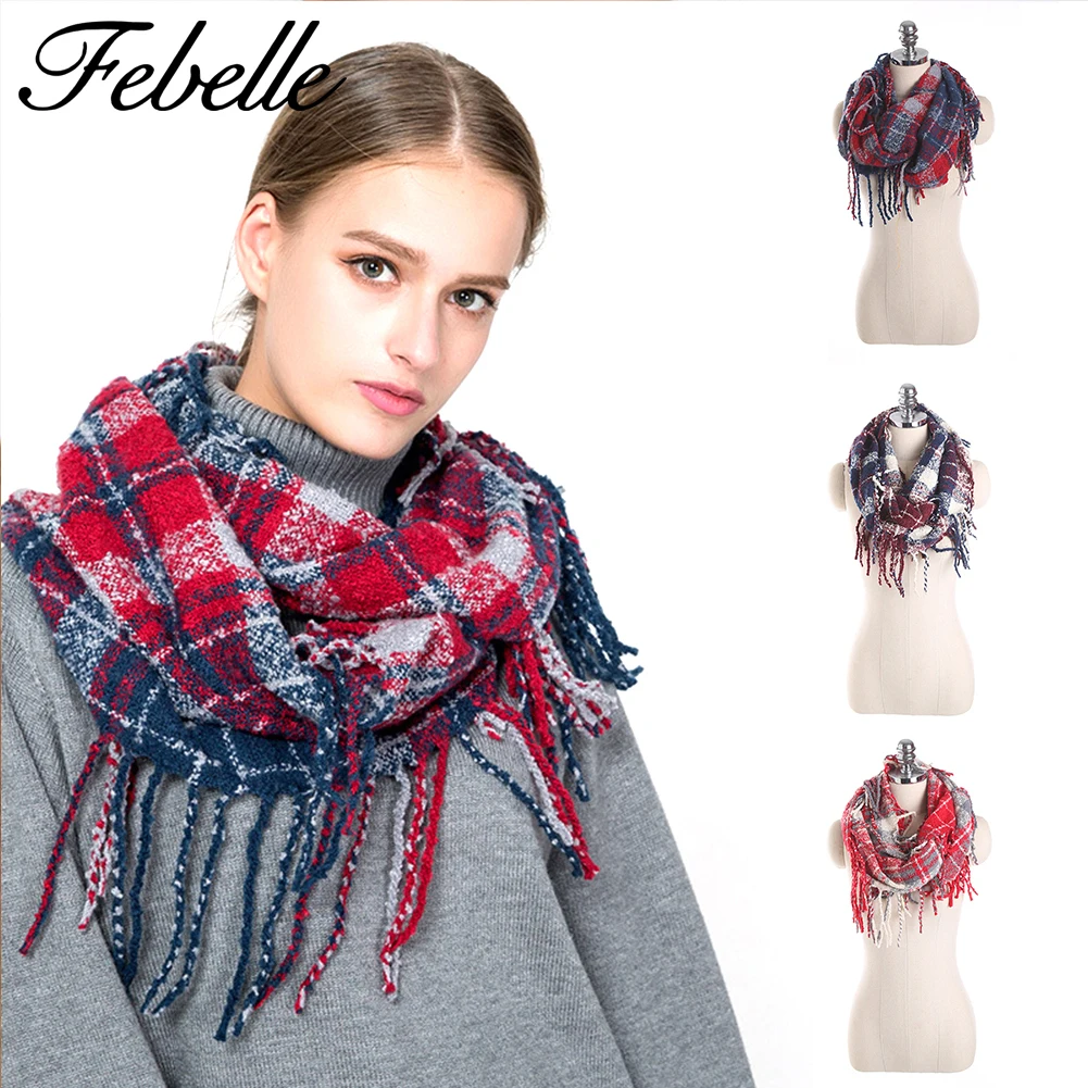 Febelle Winter Women Scarf Cashmere Knitted Snood Scarf Warm Sarf Infinity Scarves Neck Circle Ring Scarf for Girls