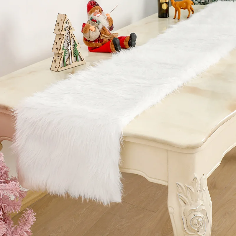 

183X37cm Plush White Table Runners Table Decoration For Hotel Restaurant Wedding Party New Year Christmas Home Textile Decor
