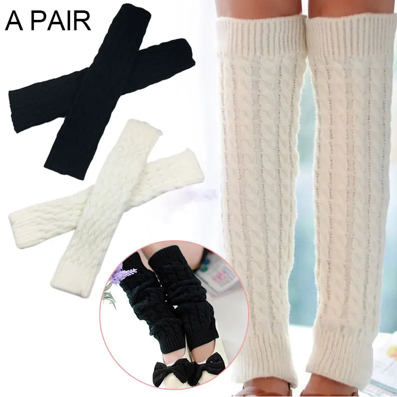 1 Pair White Long Leg Warmers for Women Girls Winter Warm Knitted Leg ...