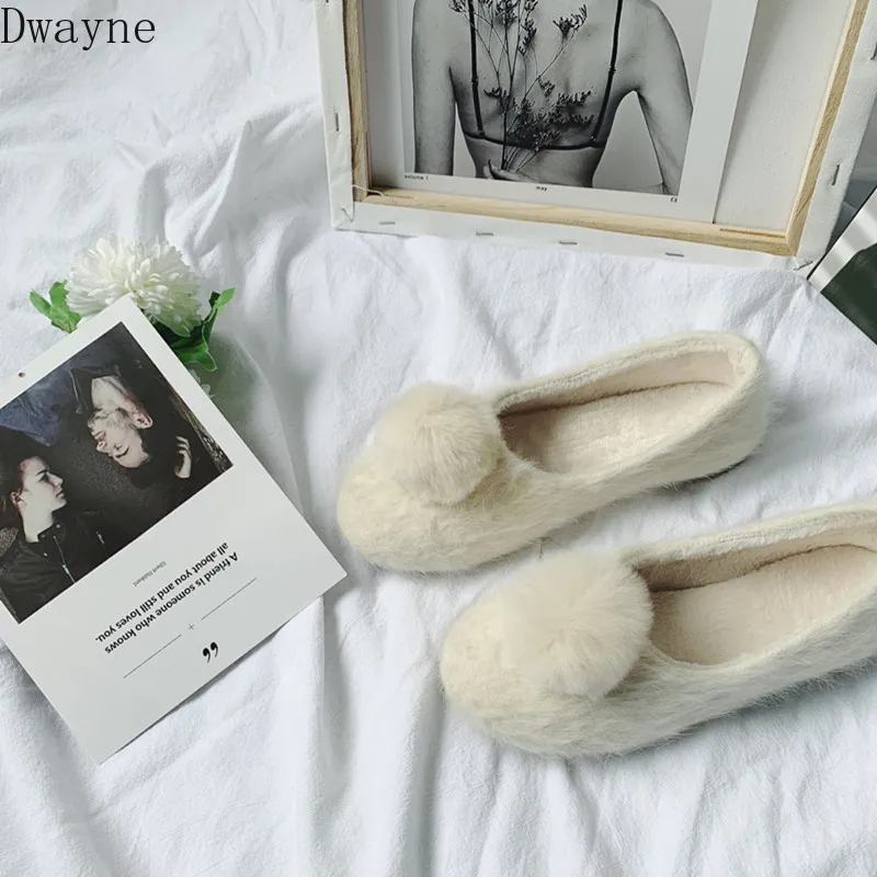 

2019 new winter wear fairy shoes flat bottom one pedal plus fluffy single shoes gentle fashion ladies shoes