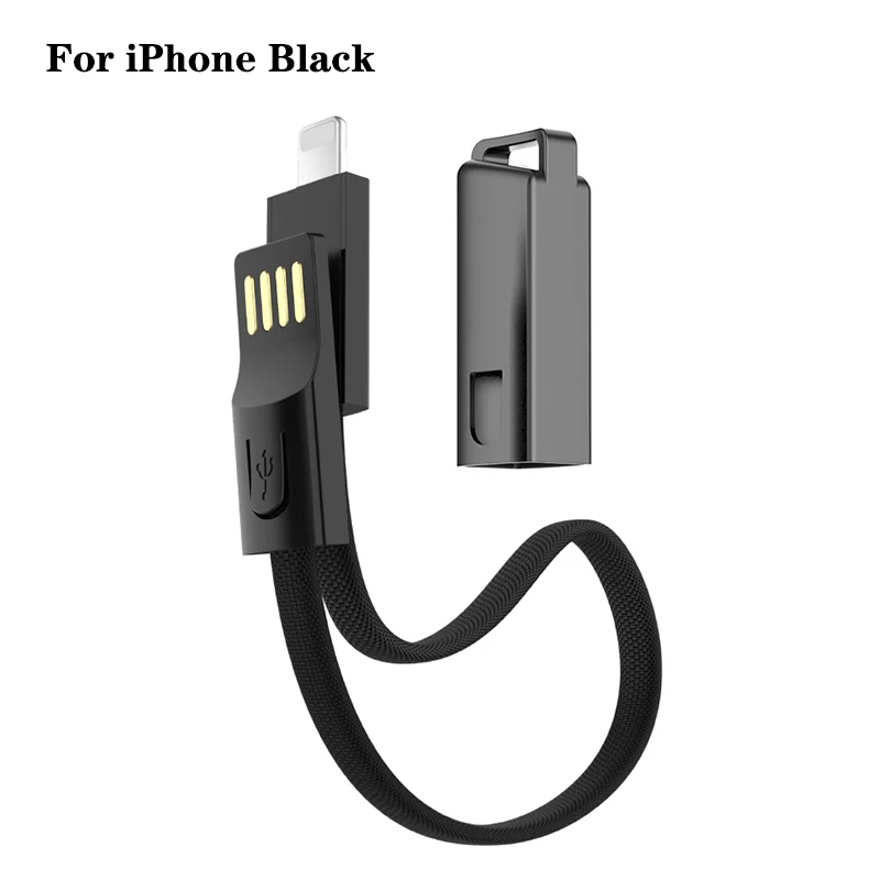 Портативный короткий кабель брелок, зарядное устройство USB для iPhone Xiaomi/type C/Micro USB C шнур Быстрая Зарядка Синхронизация данных кабели для телефонов аксессуар - Цвет: For iPhone Black