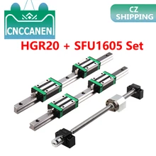 HGR20 Square Linear Guides Rail 2set HGR20+ Block HGH20CA +SFU1605 Ball Screw 5mm Lead + BK12BF12 CNC Linear Actuator CZ Stock