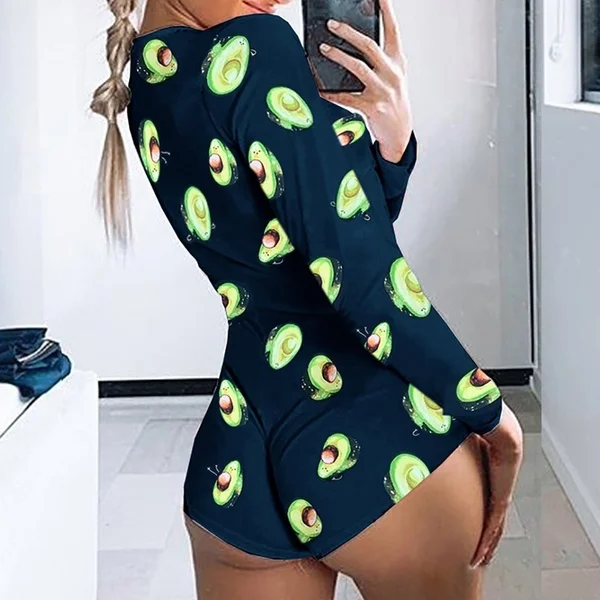 Ladies Pajamas Jumpsuit Women Bodysuit Long Sleeve Deep V Neck Bodycon Stretch Leotard Button Short Romper
