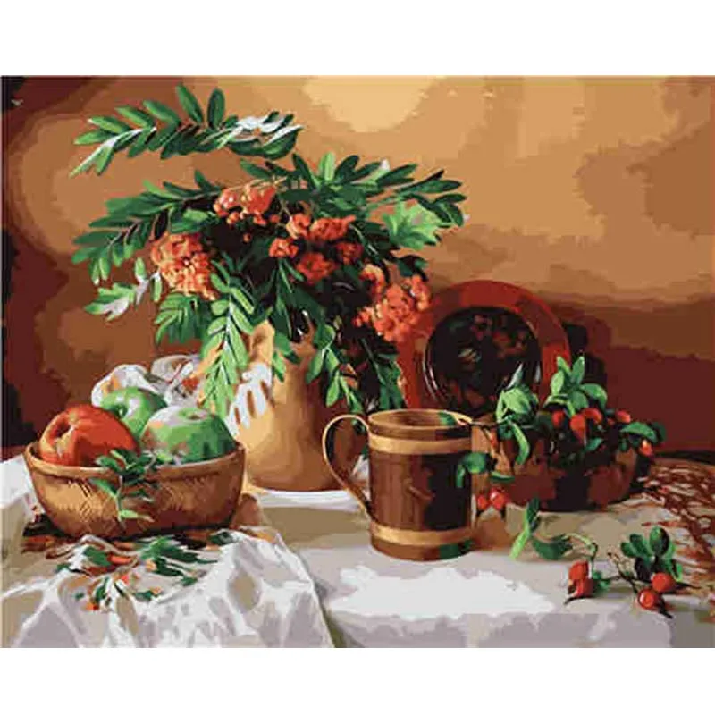 

Framed DIY Painting Still life Vase Pictures By Numbers Hand Painted Canvas Oil paintings Wall Pictures For Living Room Cratfs