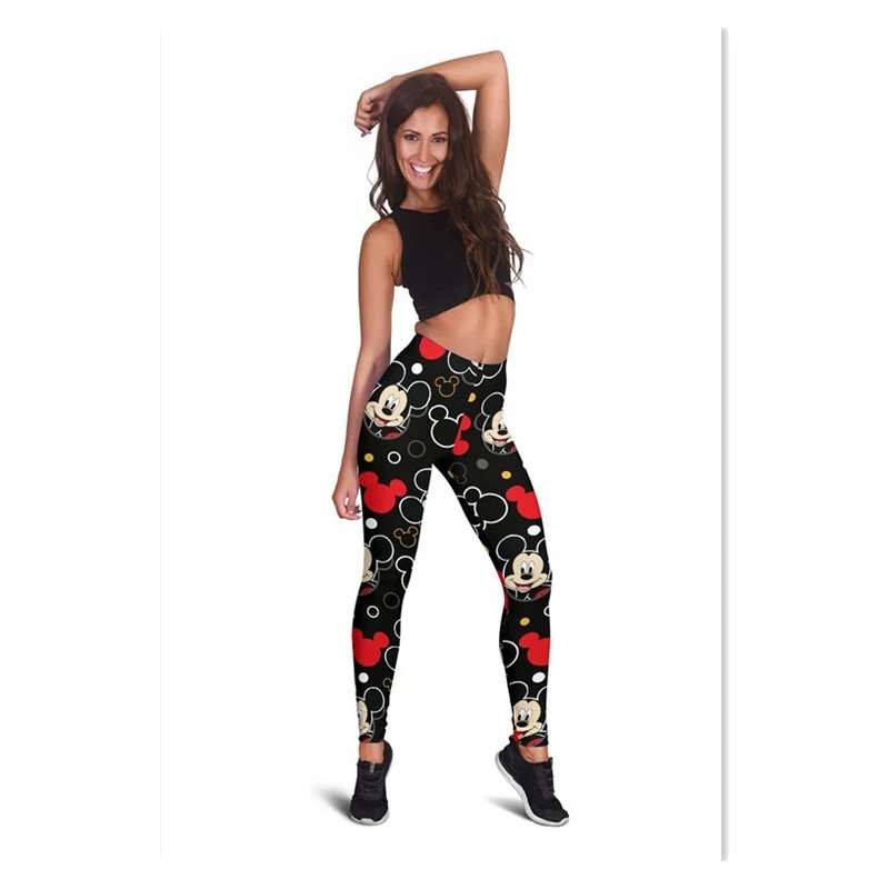 Disney Stretch Pants Mickey Mouse Printed Tight Hip Lift Women Ankle-Length Leggings Fitness High Waist Elastic Push Up Trousers
