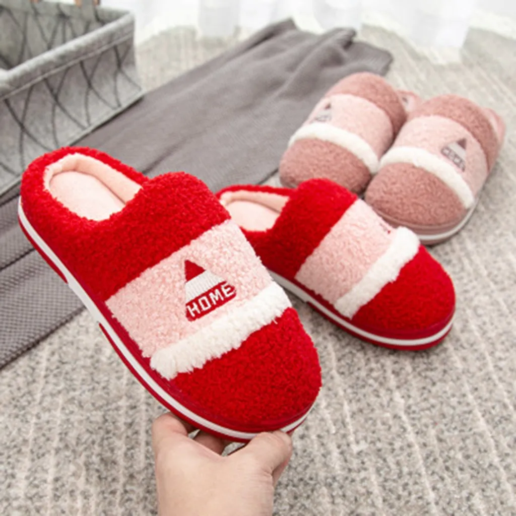 

Christmas Home Slippers Women Shoes Fashion Letter Patchwork Woman Indoor Platform Warm Floor Home Slippers Zapatos De Mujer