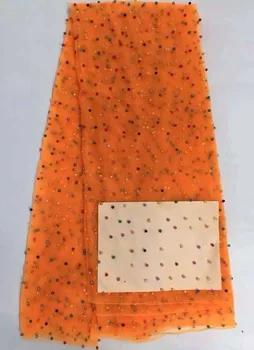 

Orange high quality guipure Lace african cord lace water soluble african lace fabric with beaded beaded 5yards