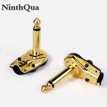 

1pcs Brass Gold Plated 6.35 mm Mono 2Pole Jack 90Degree Right Angle L Type Plug 6.35mm Guitar Phono Pancake 1/4 Inch Connector