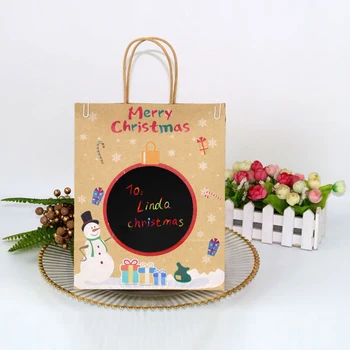 

12pcs Christmas Gift Bag Party Brown Paper Universal DIY Graffiti Wrapping Holiday Candies Cookies Durable Reusable Portable