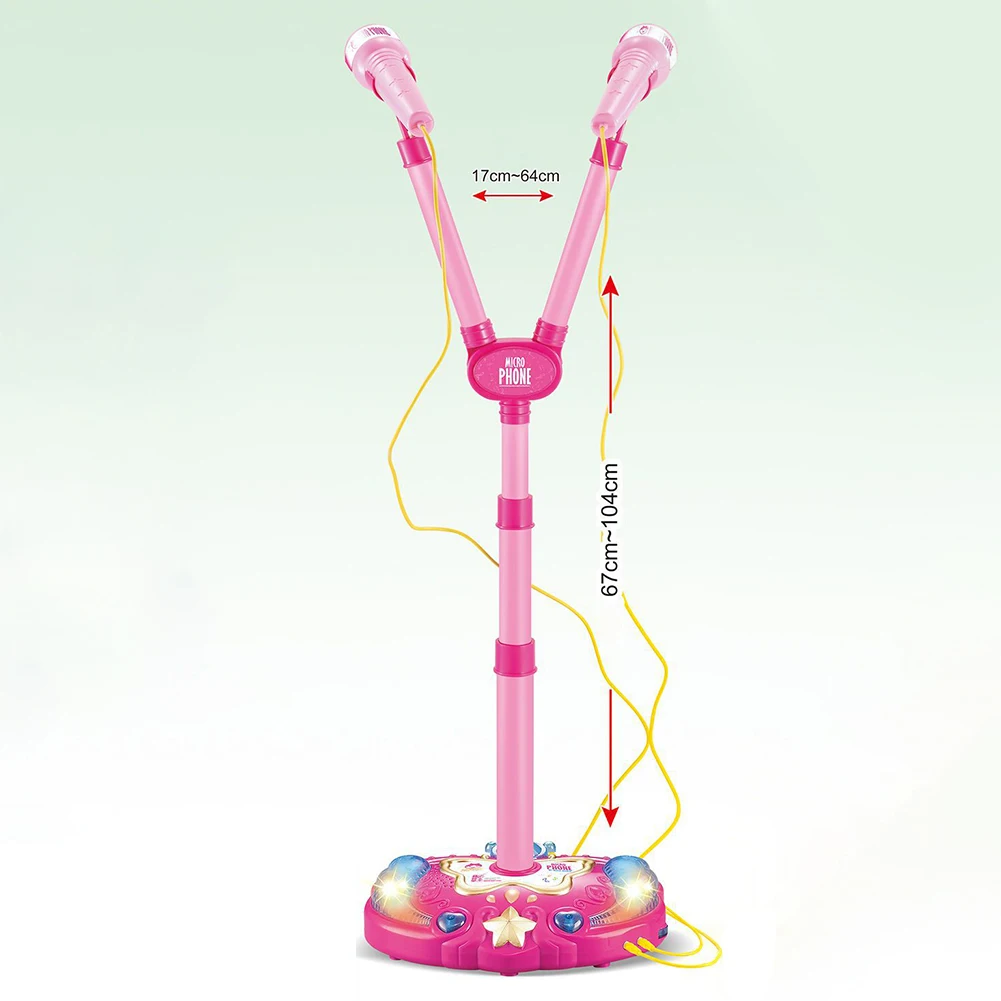 Learning Adjustable Stand Early Education Wired Girls Sound Kids Home With Light Karaoke Toy Double Microphone Funny Gift