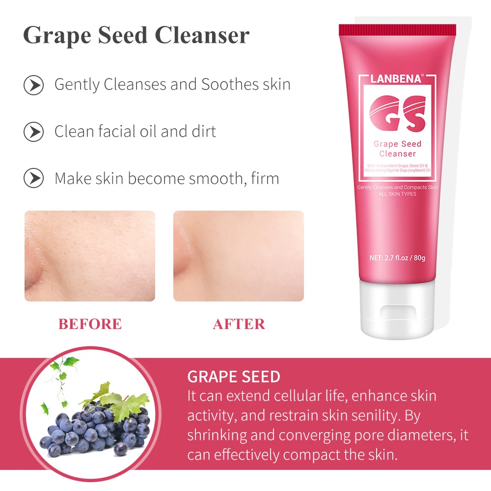 LANBENA Facial Cleanser Face Wash Foam Face Cleansing Face Scrub Moisturizing Deep Cleansing Oil Control Shrink 4