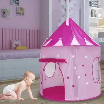 

Noctilucent Princess Pink Castle Tents Portable Activity Garden Folding Playhouse Toy Tent Lodge Kids Balls Pool Accessories