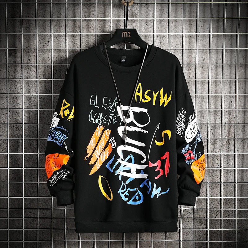Men Casual Hoodie Sweatshirt Vintage Painted Style Hip Hop Creativity  Autumn Streetwear 2023 Fashion Crewneck Cotton Men Hoodies - AliExpress