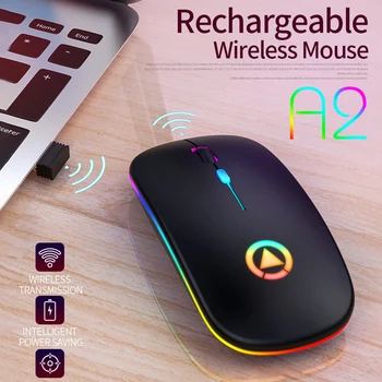 

Slim Home Office Portable USB Rechargeable Accessories Colorful LED Laptop PC Wireless Mouse With Receiver Adjustable DPI 2.4GHz