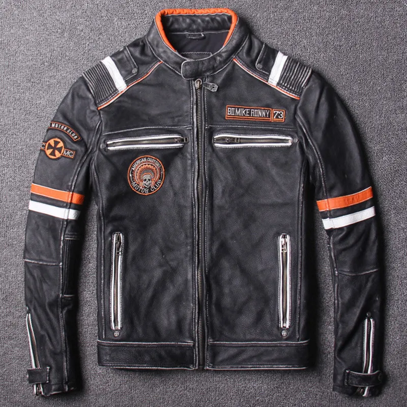 

2019 Vintage Black Men American Motorcycle Leather Jacket Plus Size XXXXXL Genuine Cowhide Slim Fit Biker's Coat FREE SHIPPING