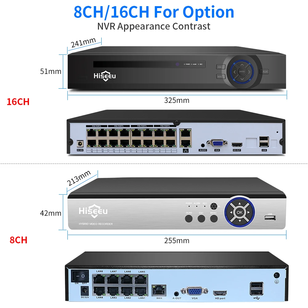 Hiseeu 4K 8CH/16CH POE NVR Onvif H.265 Surveillance Security Video Recorder Face Detection NVR For 1080P 3MP 4MP 5MP 8MP POE IP images - 6