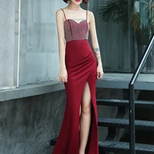 Зеленое вечернее платье, длина до пола, тонкое, сексуальное, с разрезом, на бретельках, официальное платье для банкета, vestido de festa Longo