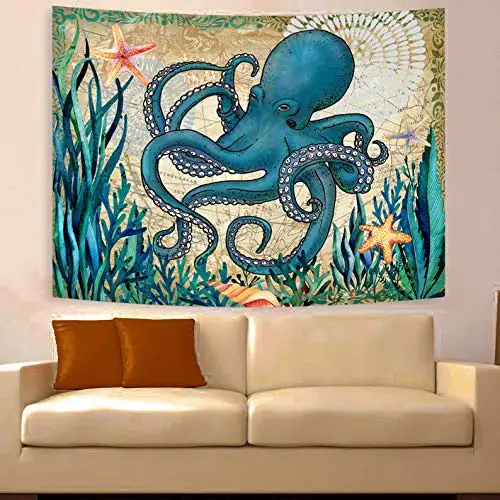 Octopus Fun Mandala Wall Hanging Tapestry Marine Life Bohemian Art Decor