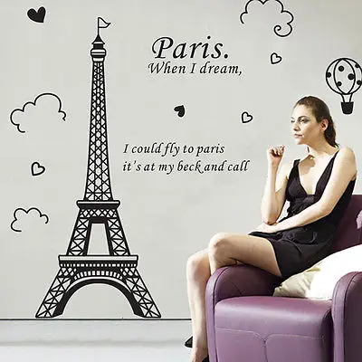 DIY Съемный Эйфелева башня Парижа наклейки на стену, плакат Декор Наклейка на стену виниловые художественные наклейки