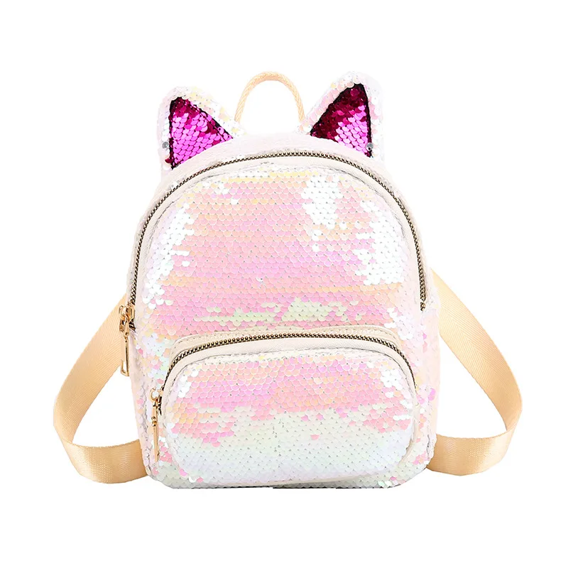 Мини-рюкзак с блестками, женская сумка на плечо для девочек-подростков, детский маленький рюкзак, Женский школьный рюкзак - Цвет: Белый