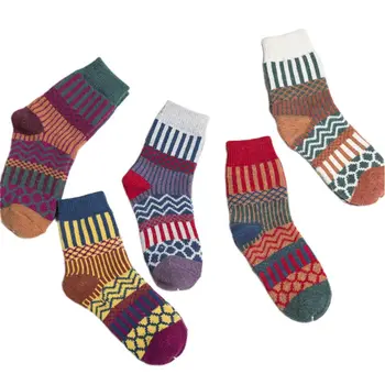 

5 Pair Women Girl Socks Soft Wool Warm Winter Thick Geometry Printing Comfortabe M2EB