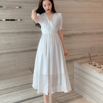 

French dress female summer new platycodon grandiflorum skirt first love flash skirt of tall waist of the dress skirt white fairy