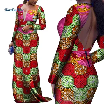 

2019 Bazin Customized Dress Vestidos Plus Size Women African Clothing Dashiki African Wax Print Dresses for Women Party WY5039