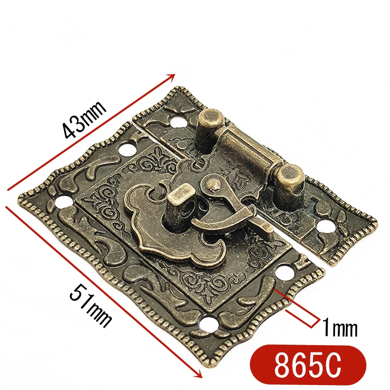 1pcs Antique Bronze Padlock Wood Box Latch Hasp Clasp+2pcs Suitcase Cabinet Hinge Furniture Decorative Hardware Accessories