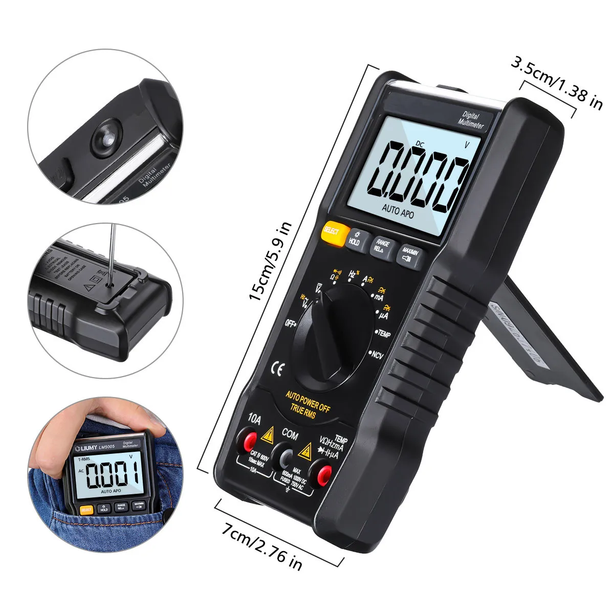 LM5005 ЖК-цифровой мультиметр TRMS 6000 счётчик Тестер Авто Диапазон AC/DC для Вольтметр Амперметр Ом тестер метр+ батареи