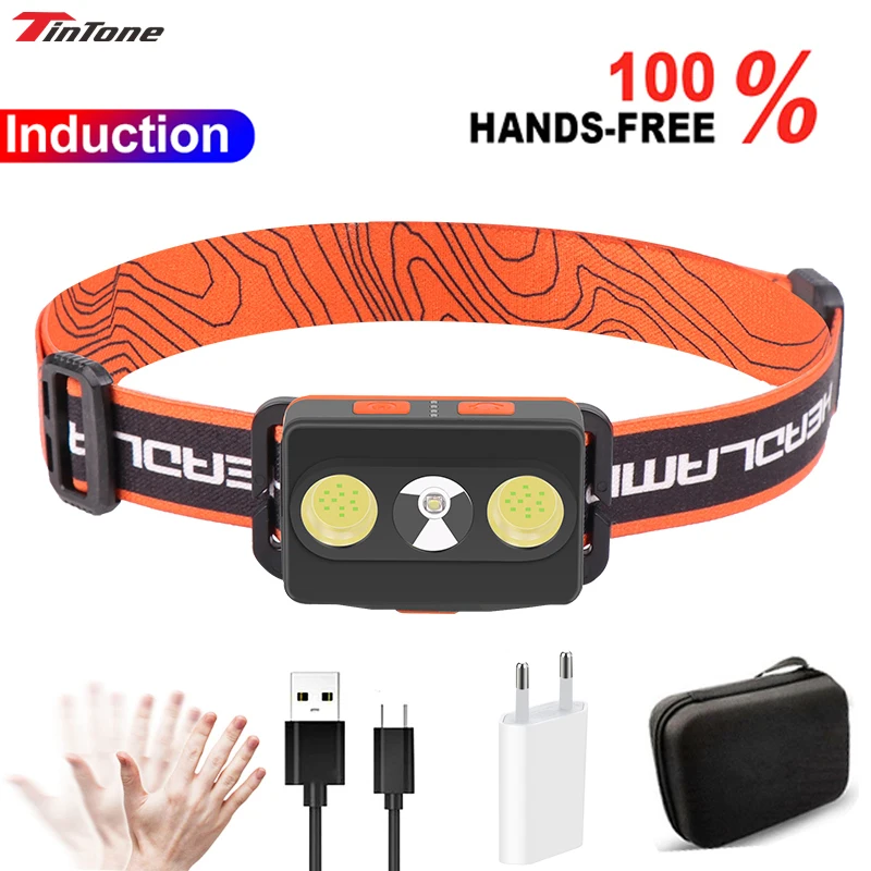 

LED Induction Head Light 9 Modes Waterproof Torch USB Rechargeable Body Motion Sensor Headlamp Built-in Battery
