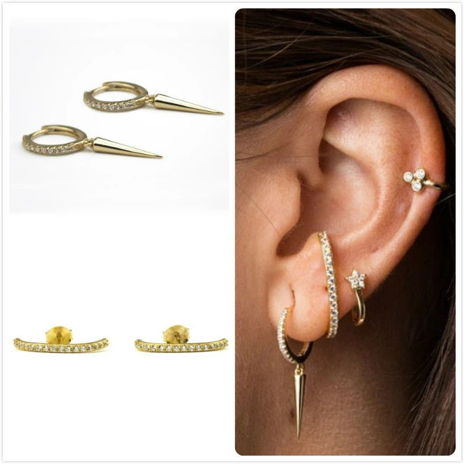 925 пробы, серебряные серьги для женщин, серьги с шипами, готический хрящ для девушек, Ушная кость, Женская Сережка-гвоздик, золото, циркон, aretes R5