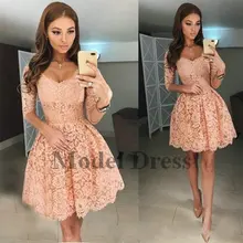 Кружевные короткие платья для выпускного вечера с половинными рукавами, v-образный вырез, ТРАПЕЦИЕВИДНОЕ элегантное платье для выпускного вечера на выпускной, платье на заказ, новинка