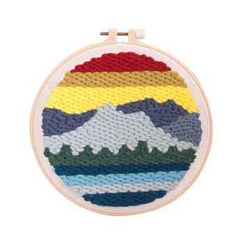 

Beginner DIY Handmade Scenery Pattern Children Adults Easy Apply Woolen Yarn Fashion Punch Needle Embroidery Kit Home Decor Gift