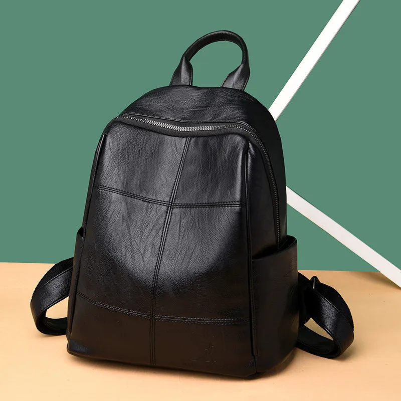 Простые черные женские кожаные рюкзаки Sac A Dos, многофункциональный рюкзак для путешествий, школьные сумки на плечо для девочек, Mochila Feminina - Цвет: Black