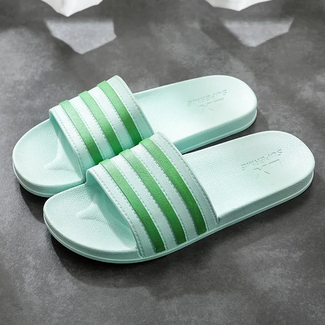 Summer Women  Outdoor Bathroom Shoes Platform Men Slippers Beach Flip Flops Slide Sandals Non-Slip Soft Sole Couple Ladies Home Green