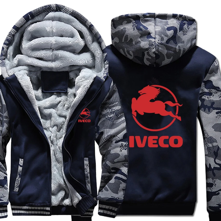 Толстовка с логотипом для грузовика Iveco, зимняя утепленная камуфляжная куртка на молнии с рукавом, Мужская и Женская флисовая камуфляжная куртка с капюшоном, толстовки