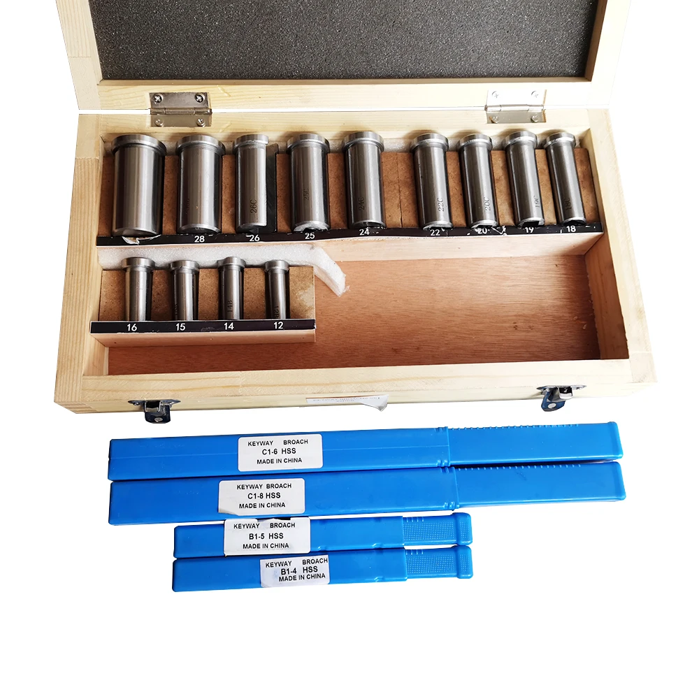 Keyway Broach, 22pcs Set Broaching Tool Bushing Shim Set,Metric System 12-30 HSS Keyway Tool knife for CNC Machine