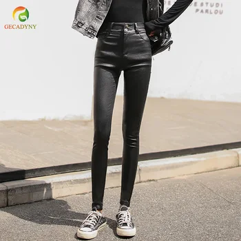 

PU Patent Leather Pants Shiny Leather Pencil Pants Women Black Girls Slim Skinny Trousers Female Bodycon Leggings