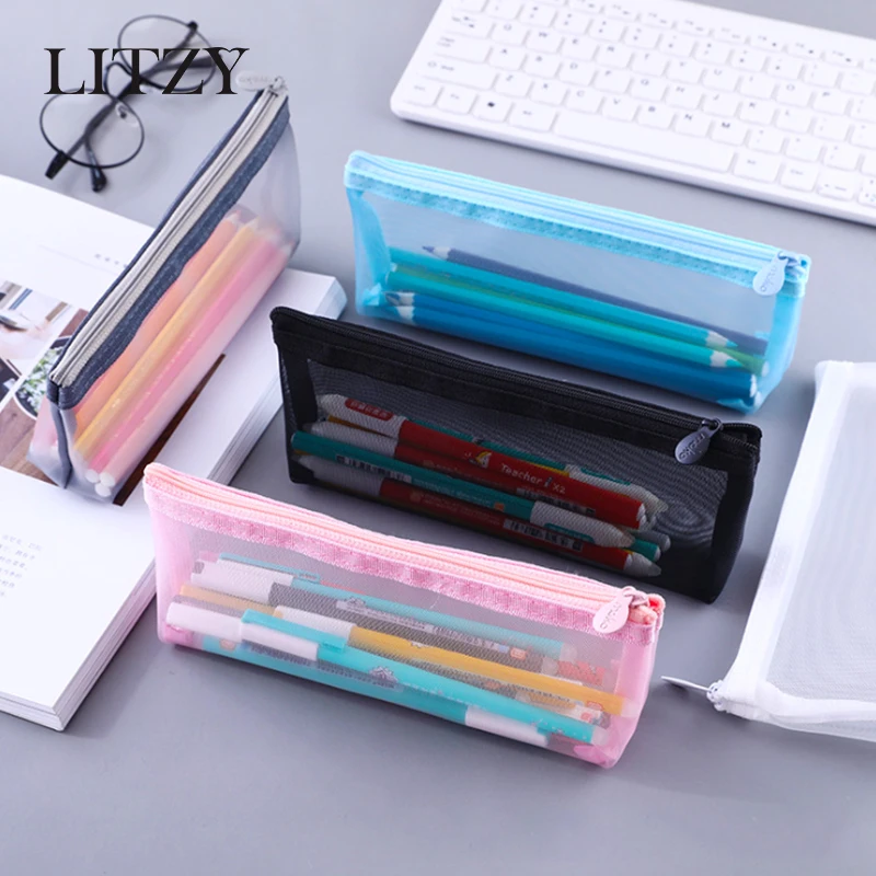 

Transparent Pencil Case for Boys Girls Mesh Pencil Box Black Pencil Bag Pencilcase School Supplies Office Stationery Gifts