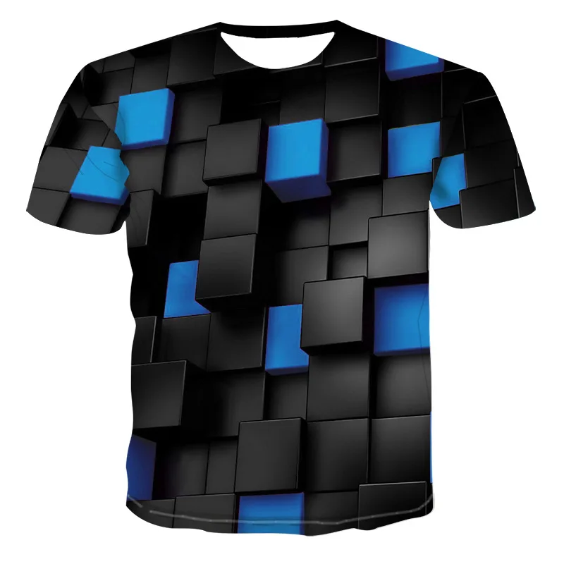 

Summer T-shirt Mens Geometric 3D Three-dimensional Pattern Digital Printing T-shirt Male Short Sleeve Slim Fit Tops Tees