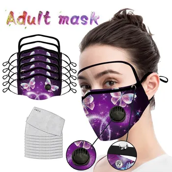

5PCS Respirator Face Mask + 10PCS Filters Reusable Breathable Cotton Mask With Eye Shield Butterfly Print Mouth Mask Mascarillas