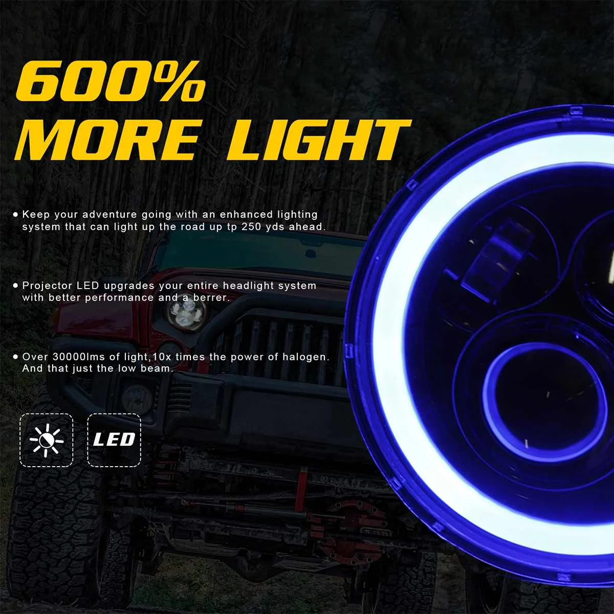 Пара " автомобильный мотоцикл круглый светодиодный фонарь Halo Ring angel eyes DRL Hi/Low Beam Головной фонарь для Jeep/Wrangler Off Road 4x4