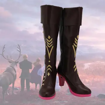 

Princess Anna Cosplay Boots Brown Leather Shoes for Adults and Kids Halloween Party Cosplay Shoes